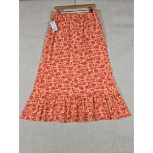 NWT Lauren Lane x Sonoma Boho Grunge Peach Floral Ruffle Hem Maxi Skirt - L